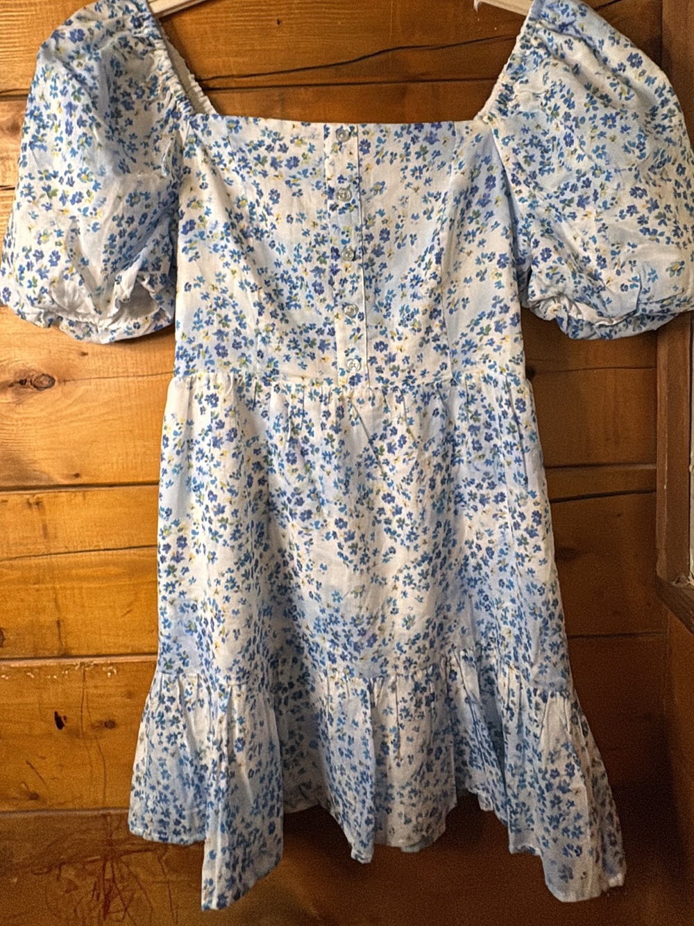 NWT BB Dakota Blue and White Floral Puff-Sleeve Mini Dress size small